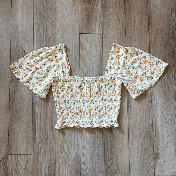 Chelsea & Violet Smocked Flutter Sleeve Floral Top Womens XS Boho Cottagecore - Picture 8 of 10